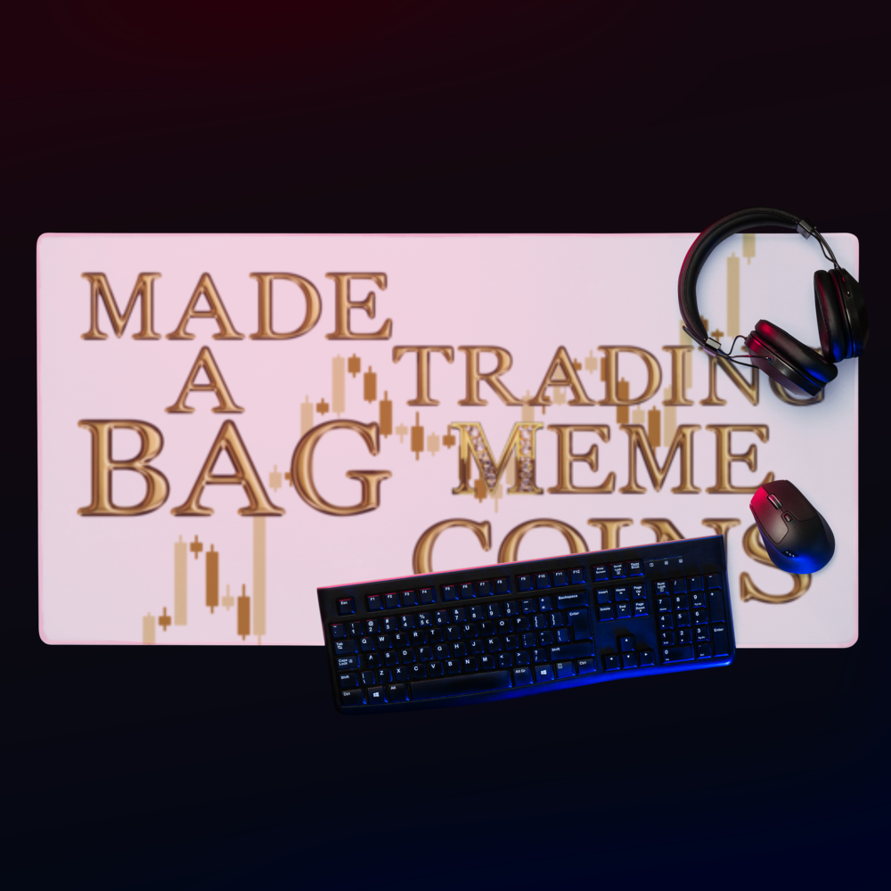 Meme Coin Merch Extended Trading Mouse Pad – "I Made A Bag Trading Meme Coins" Edition