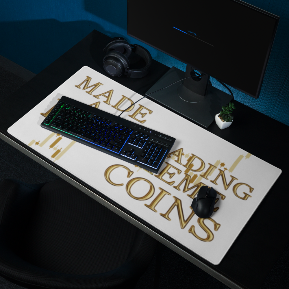 Meme Coin Merch Extended Trading Mouse Pad – "I Made A Bag Trading Meme Coins" Edition