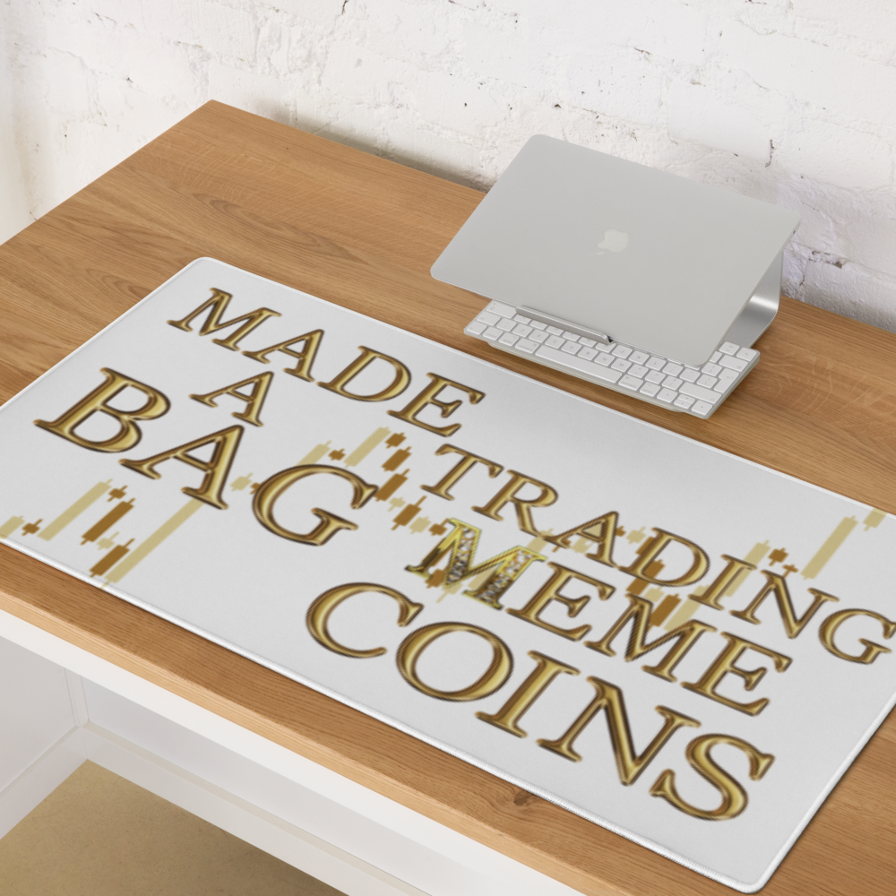 Meme Coin Merch Extended Trading Mouse Pad – "I Made A Bag Trading Meme Coins" Edition